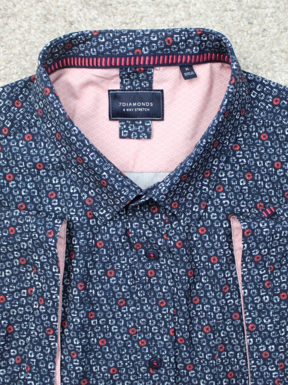 7 Diamonds Shirt Mens XL Blue Geometric My Universe 4-Way Stretch Woven S/S